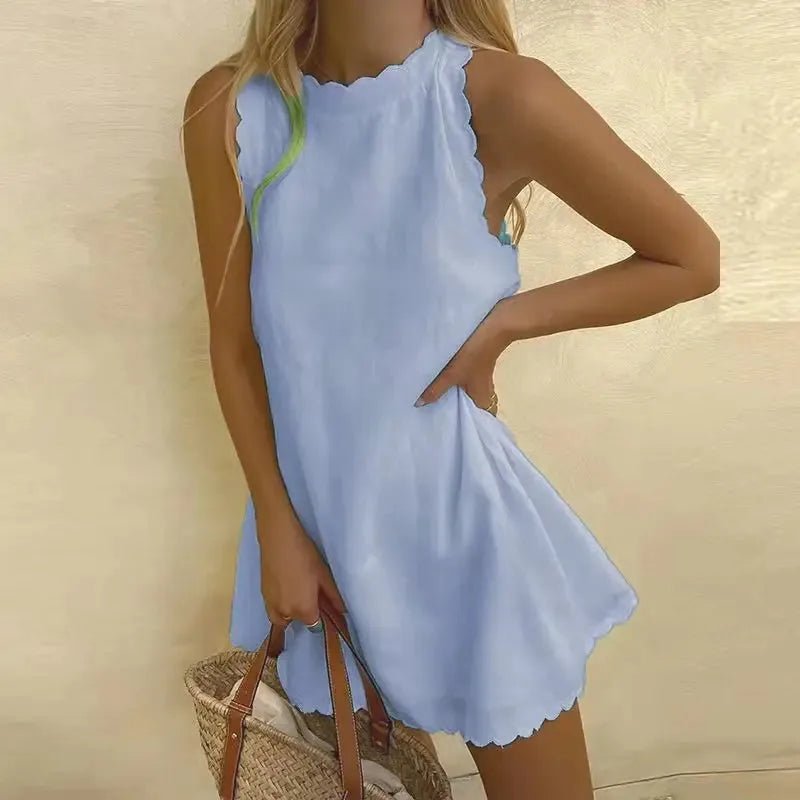Vivienne | Elegant Scalloped Sun Dress with Halter Neckline – view 3