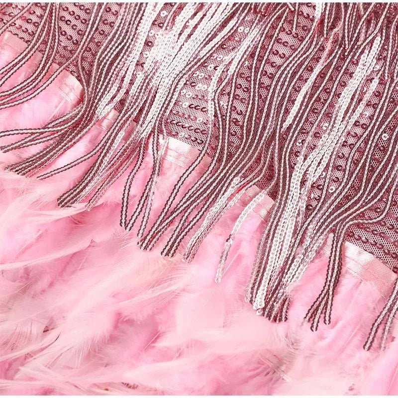 Talia | Elegant Fringe Mini Dress with Feather Details - Emma's Dresses