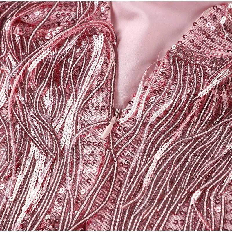 Talia | Elegant Fringe Mini Dress with Feather Details - Emma's Dresses