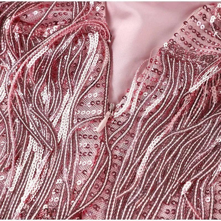 Talia | Elegant Fringe Mini Dress with Feather Details - Emma's Dresses