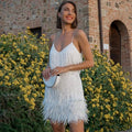 Talia | Elegant Fringe Mini Dress with Feather Details