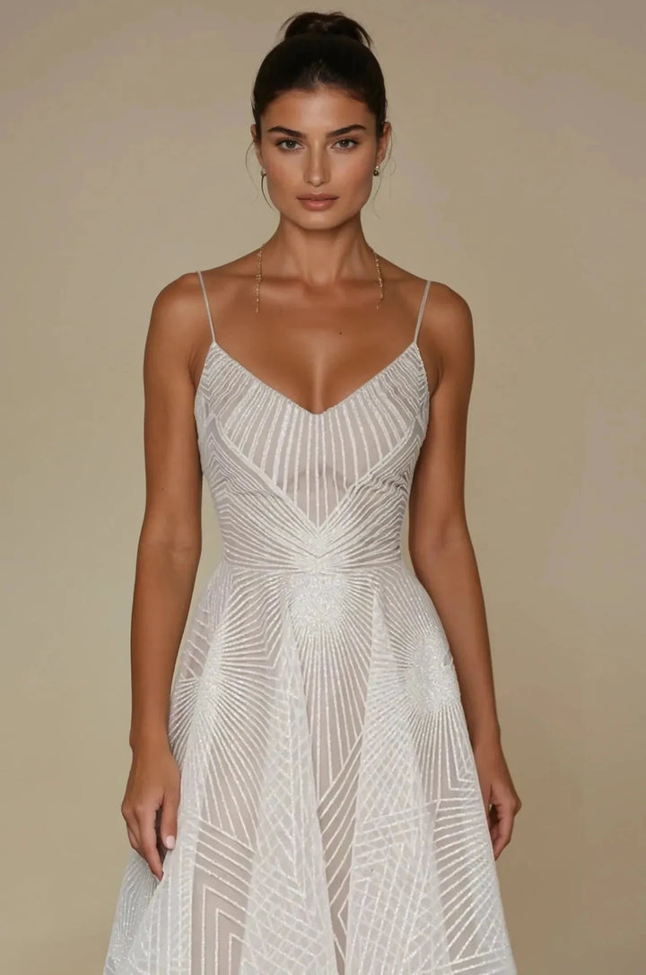 Violet | Elegant Sequined V - Neck A - Line Maxi Dress - Emma's Dresses