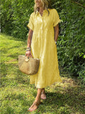 Juliet | Striped Short Sleeve Button Front Yellow Dress
