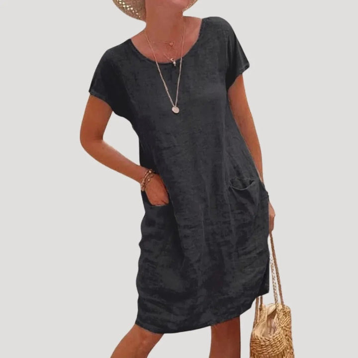 Lena | Effortless Short Sleeve Cotton Midi Dress - Emma's Dresses