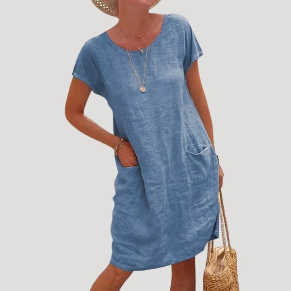 Lena | Effortless Short Sleeve Cotton Midi Dress