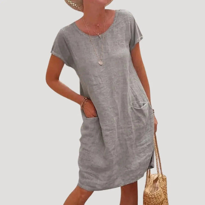 Lena | Effortless Short Sleeve Cotton Midi Dress - Emma's Dresses