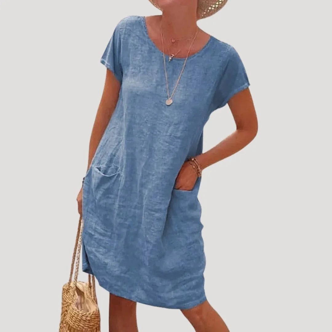 Lena | Effortless Short Sleeve Cotton Midi Dress - Emma's Dresses
