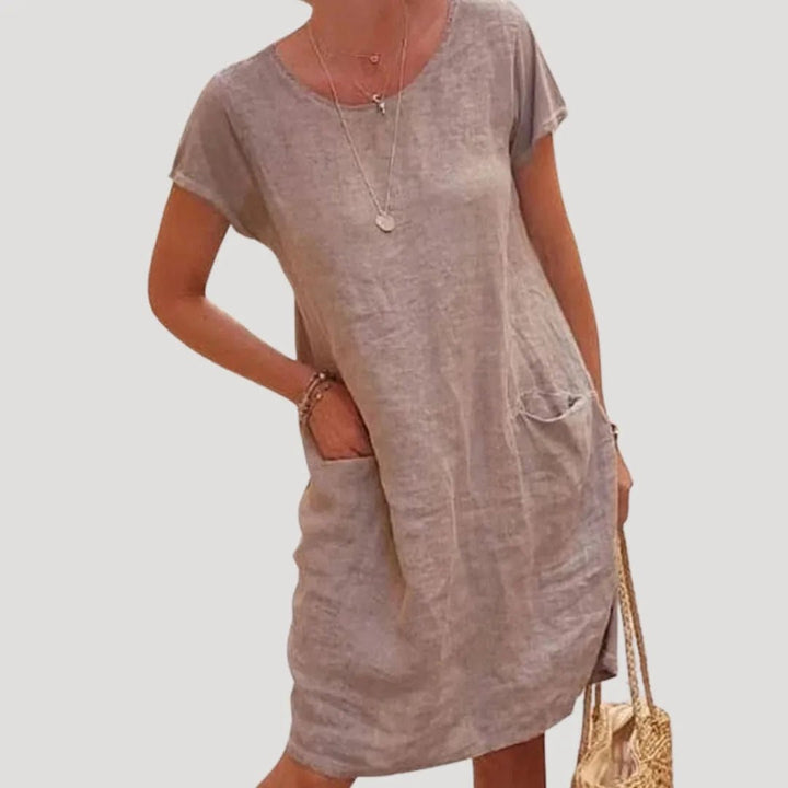 Lena | Effortless Short Sleeve Cotton Midi Dress - Emma's Dresses
