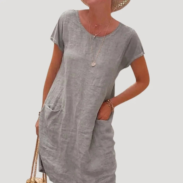 Lena | Effortless Short Sleeve Cotton Midi Dress - Emma's Dresses
