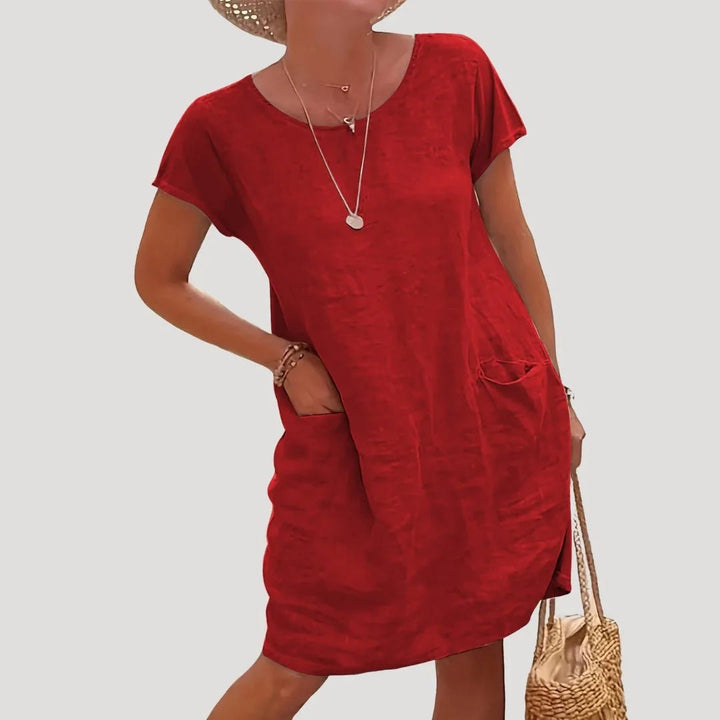Lena | Effortless Short Sleeve Cotton Midi Dress - Emma's Dresses