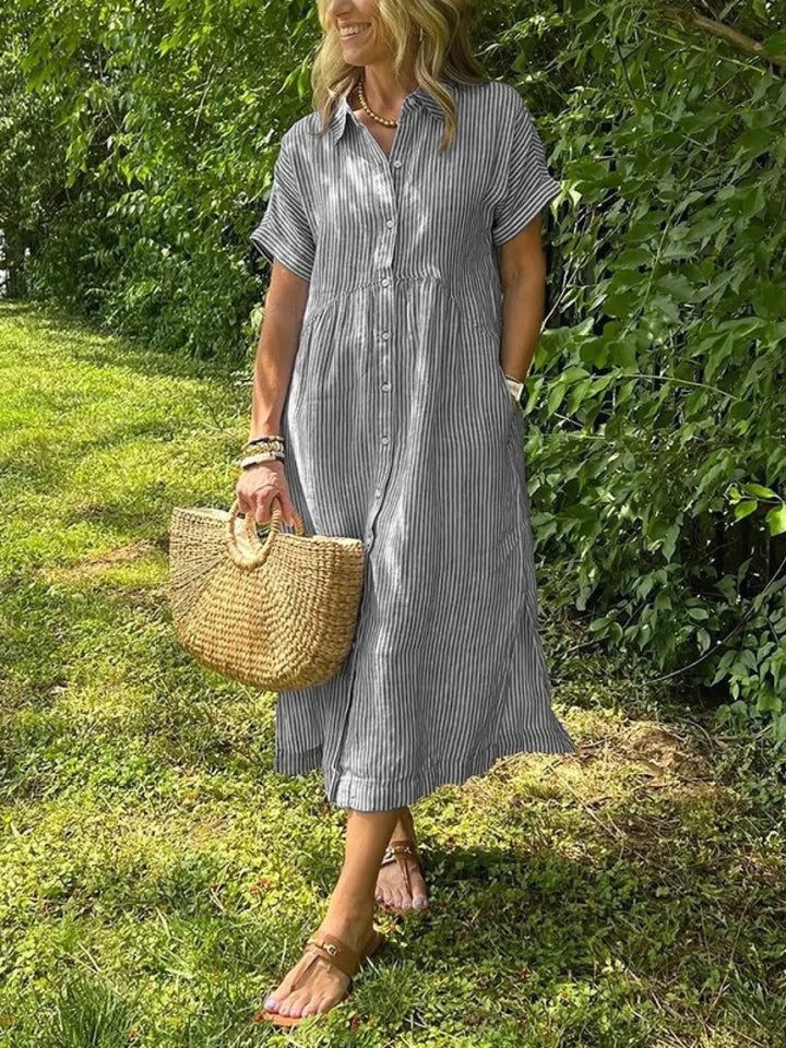 Lily | Short Sleeve Striped Orange Dress - Emma's Dresses