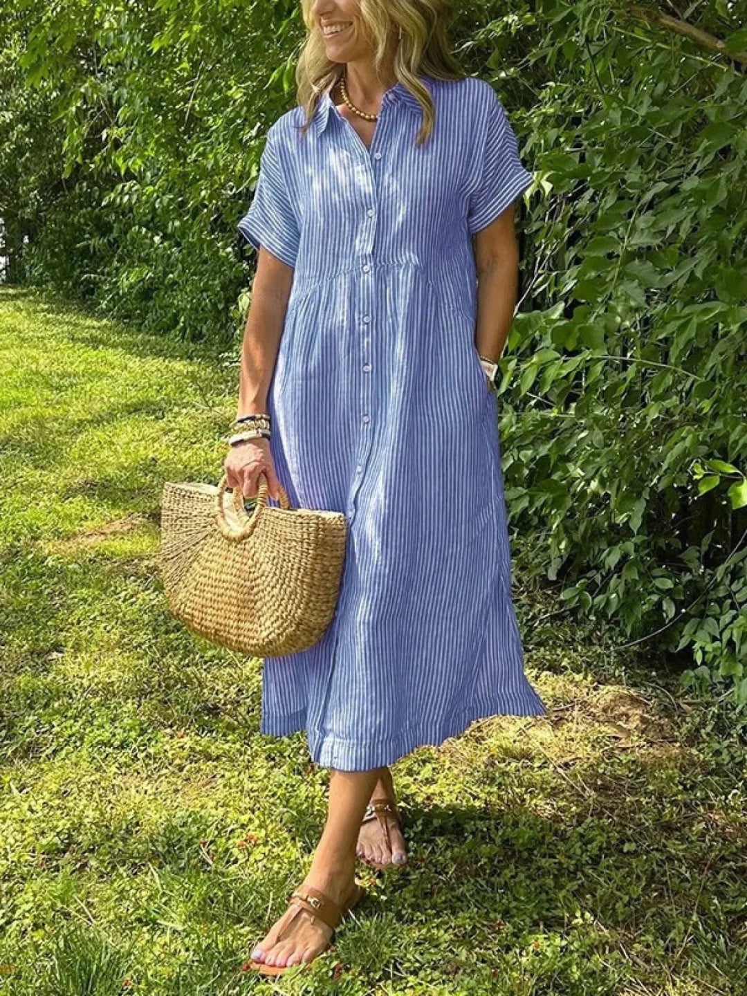 Lily | Short Sleeve Striped Orange Dress - Emma's Dresses