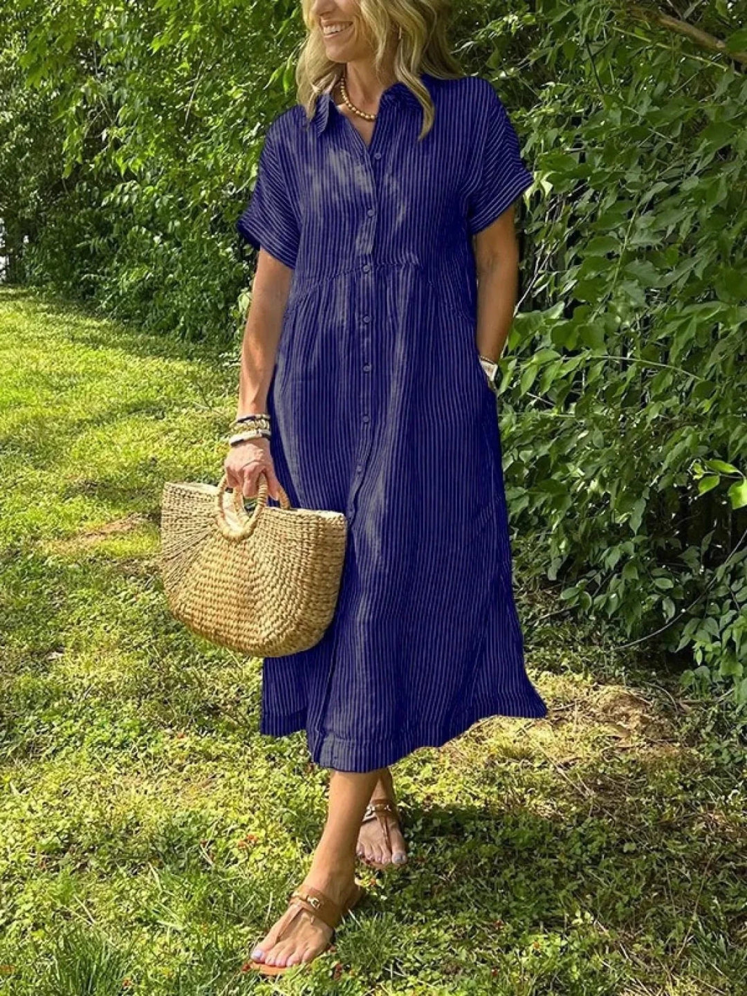 Lily | Short Sleeve Striped Orange Dress - Emma's Dresses