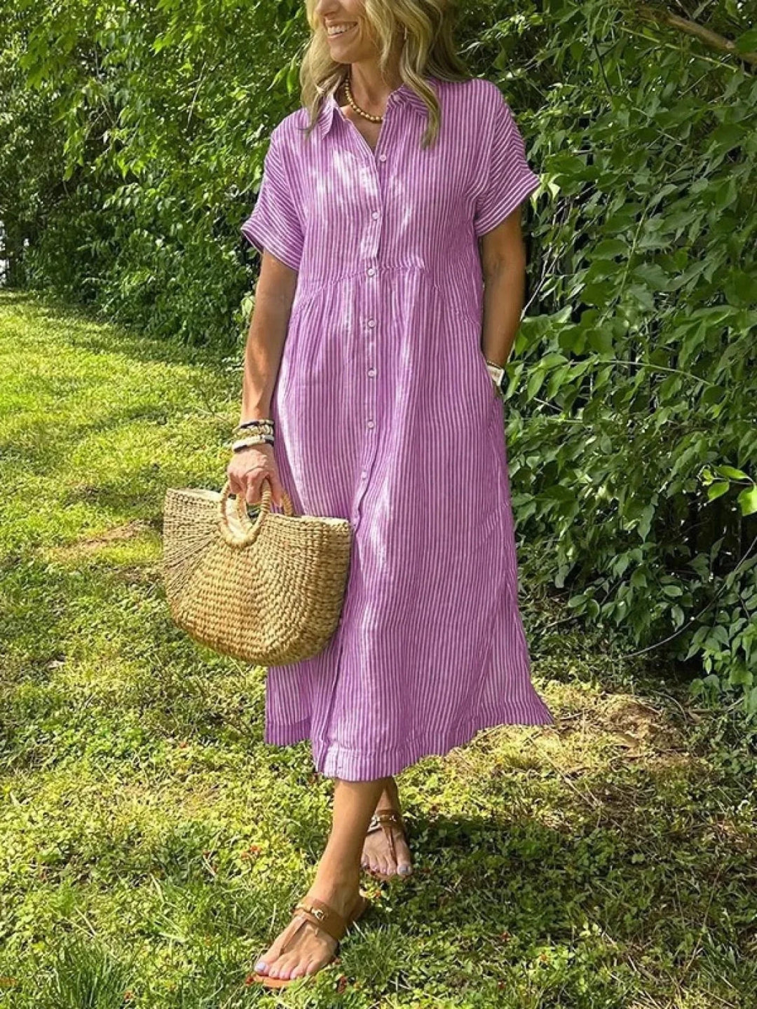 Lily | Short Sleeve Striped Orange Dress - Emma's Dresses
