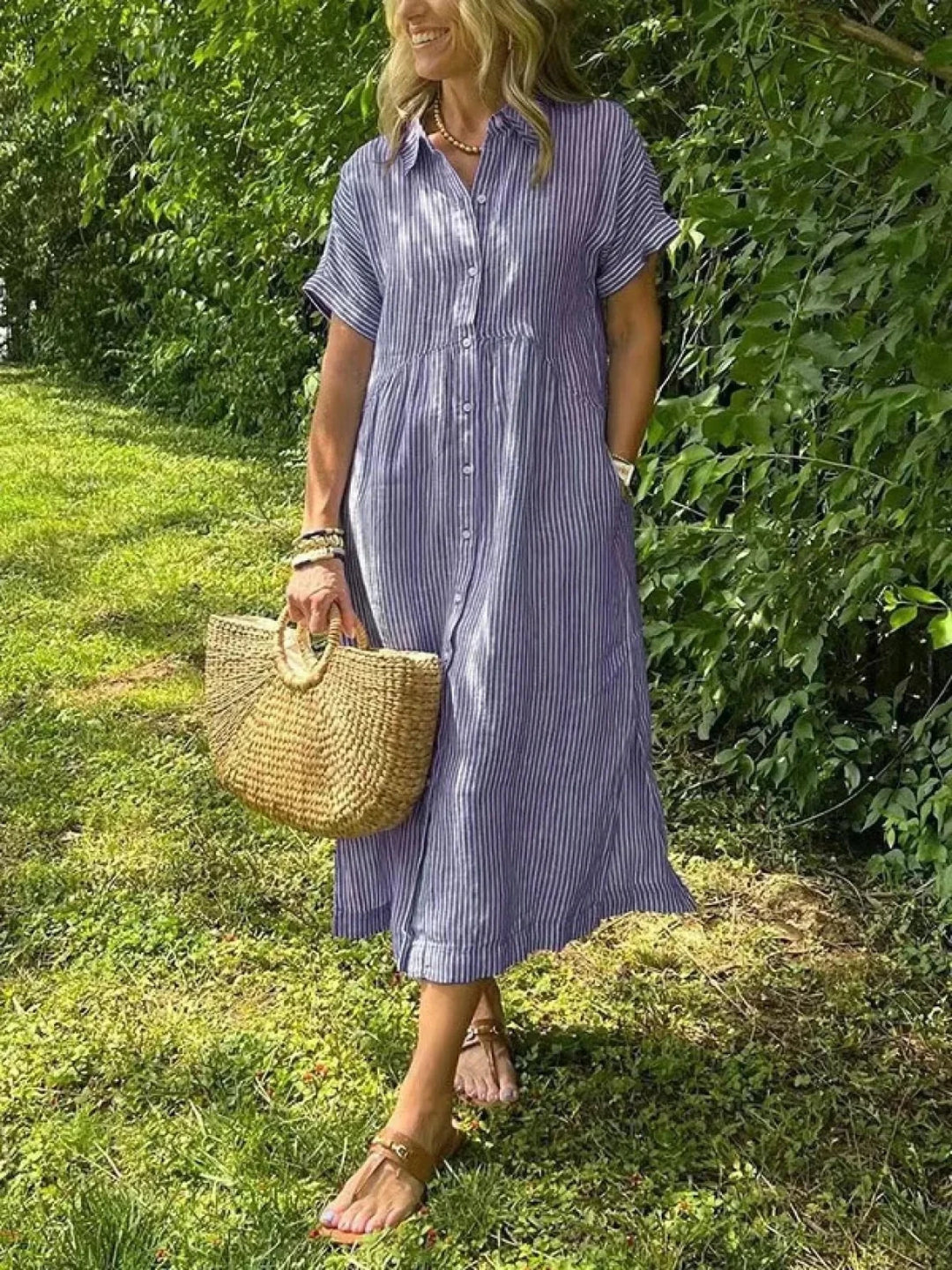 Lily | Short Sleeve Striped Orange Dress - Emma's Dresses