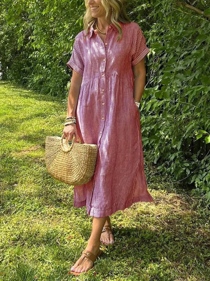 Lily | Short Sleeve Striped Orange Dress - Emma's Dresses