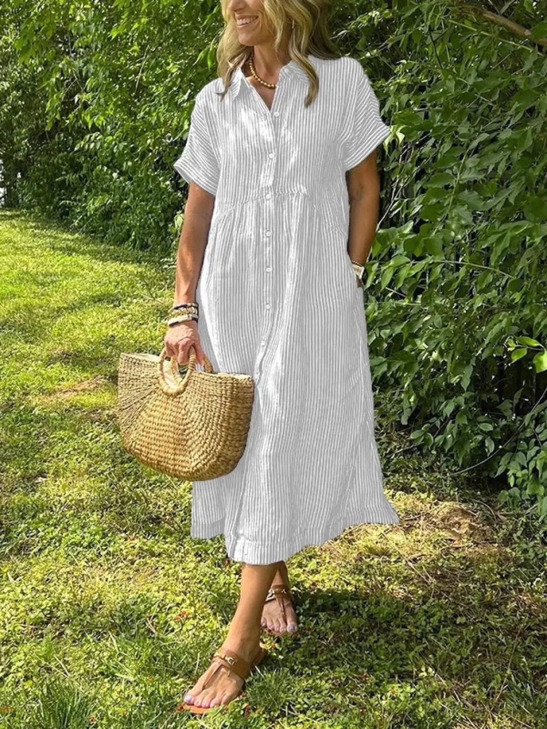 Lily | Short Sleeve Striped Orange Dress - Emma's Dresses