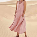 Nina | Elegant Pink Sleeveless A-Line Linen Maxi Dress