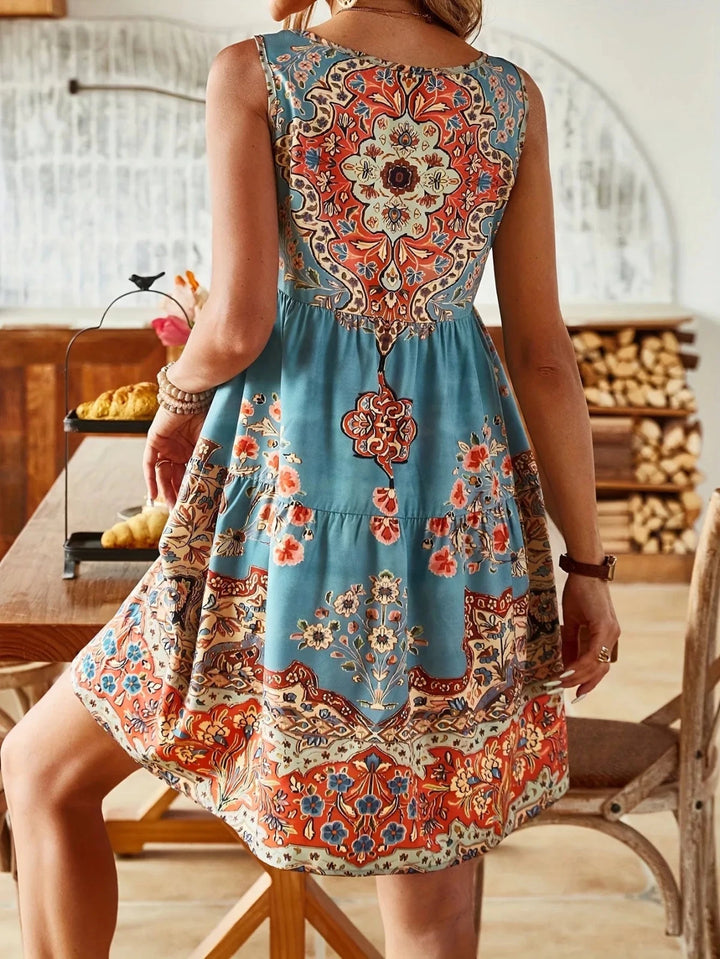 Freya | Chic Sleeveless Boho Printed Mini Dress - Emma's Dresses