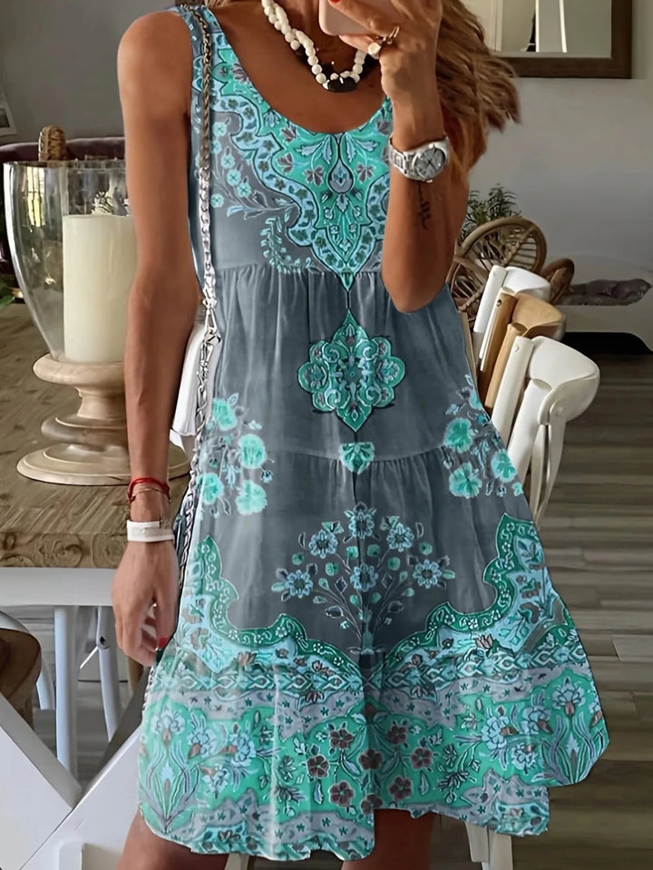 Freya | Chic Sleeveless Boho Printed Mini Dress - Emma's Dresses