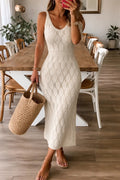 Harriet | Elegant Sleeveless Cable Knit White Midi Dress