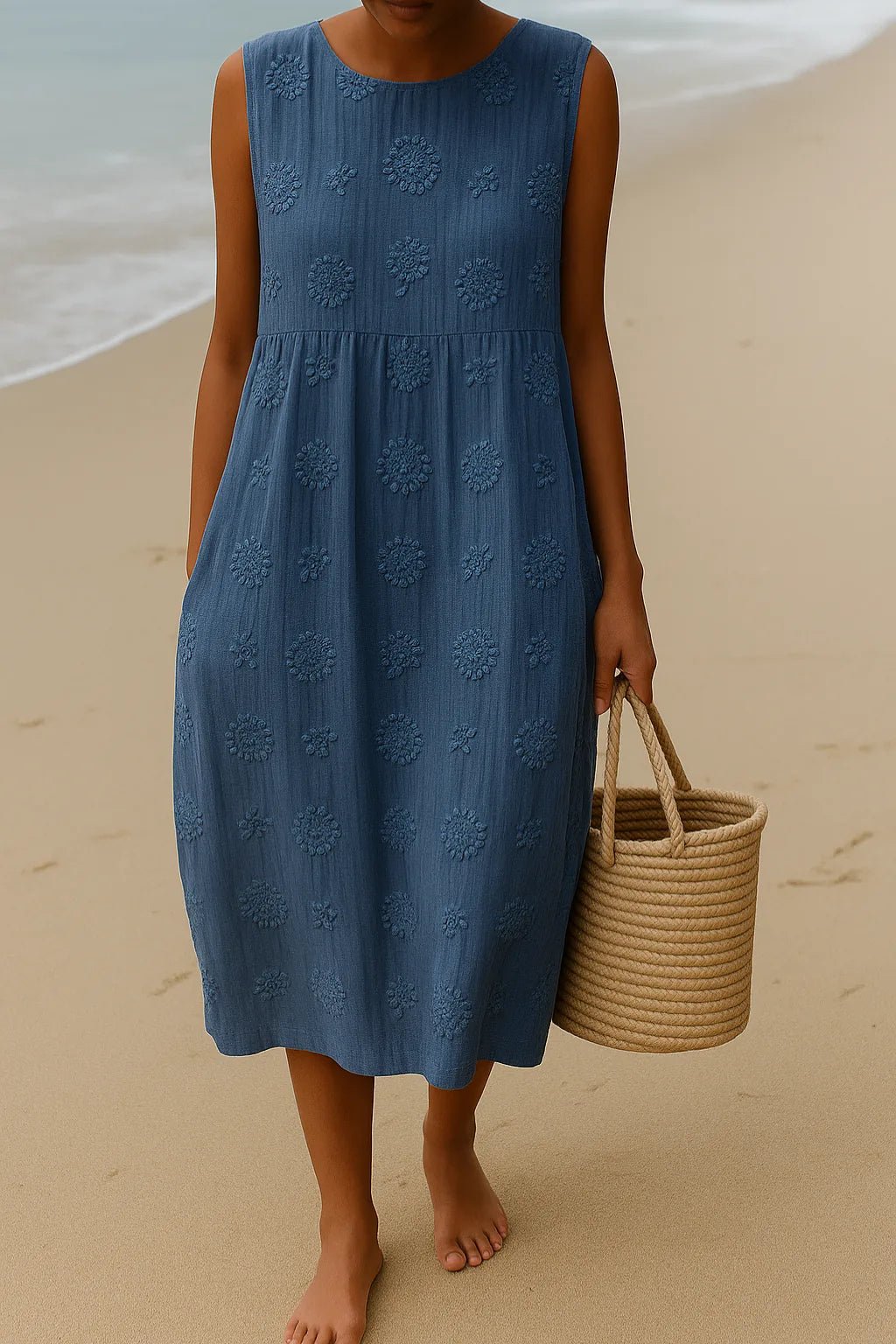 Amelia | Elegant Sleeveless Embroidered Midi Dress - Emma's Dresses