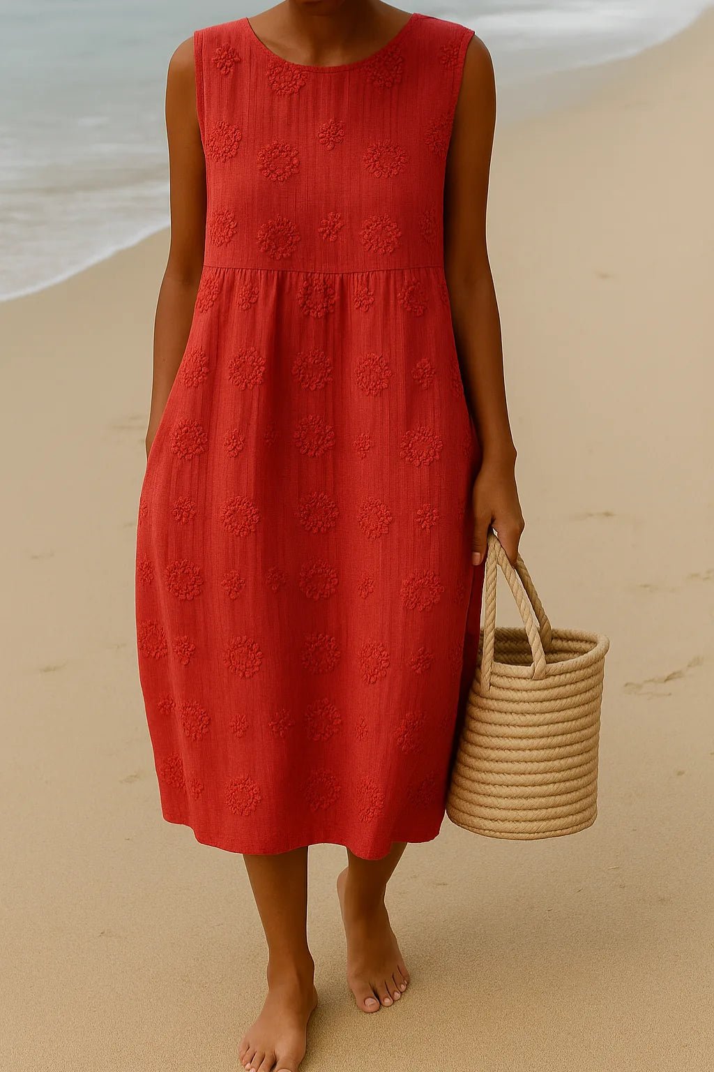 Amelia | Elegant Sleeveless Embroidered Midi Dress - Emma's Dresses