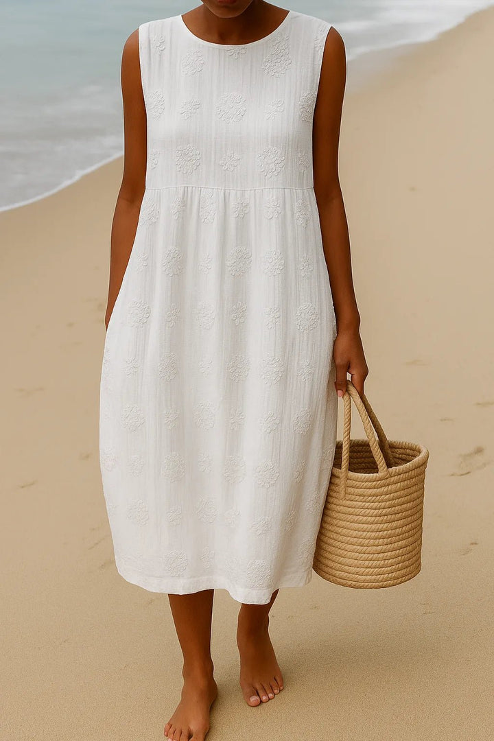 Amelia | Elegant Sleeveless Embroidered Midi Dress - Emma's Dresses