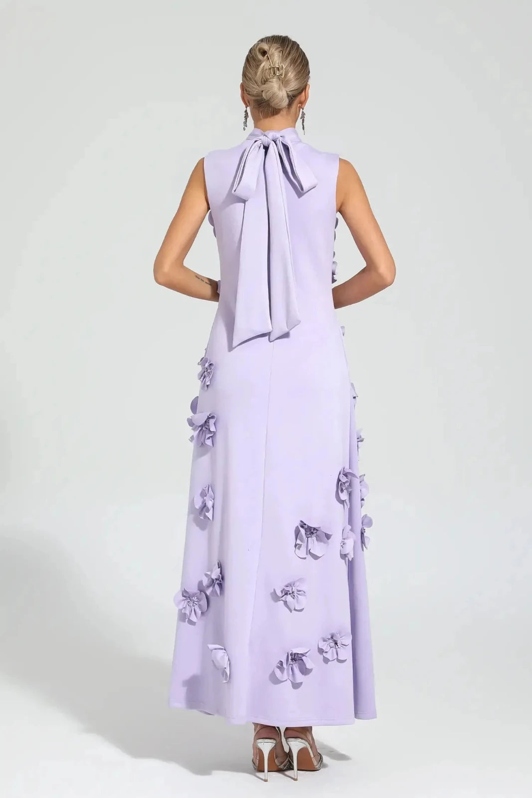 Iris | Elegant Pink Sleeveless Flower Embellished Maxi Dress - Emma's Dresses