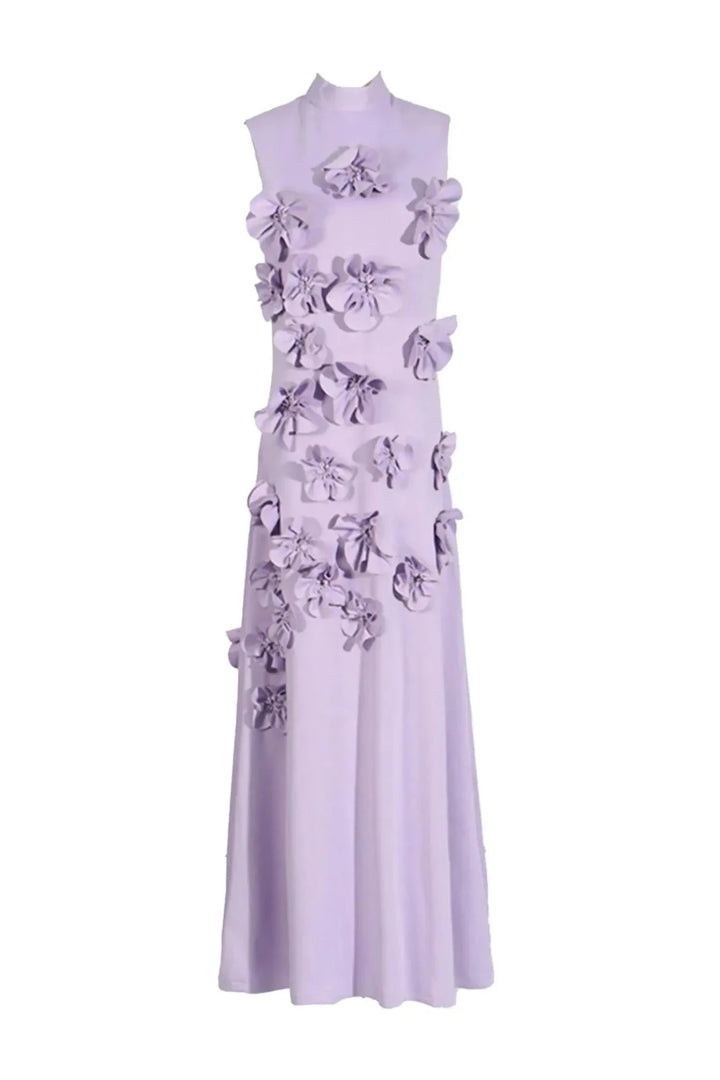 Iris | Elegant Pink Sleeveless Flower Embellished Maxi Dress - Emma's Dresses