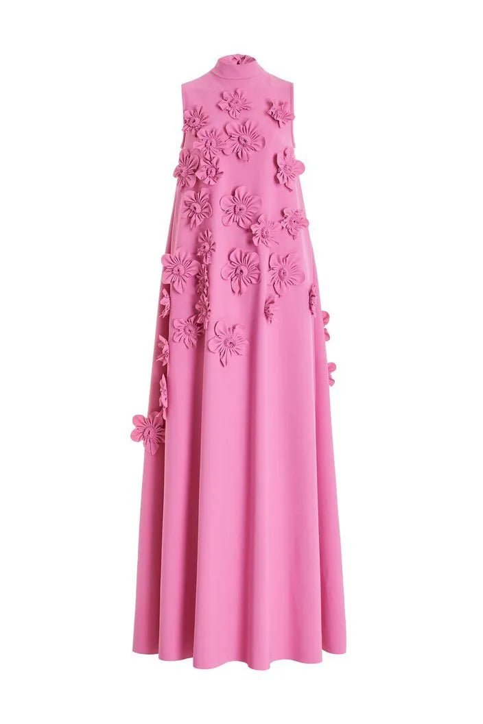 Iris | Elegant Pink Sleeveless Flower Embellished Maxi Dress - Emma's Dresses