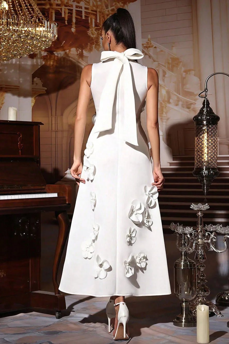 Iris | Elegant Pink Sleeveless Flower Embellished Maxi Dress - Emma's Dresses