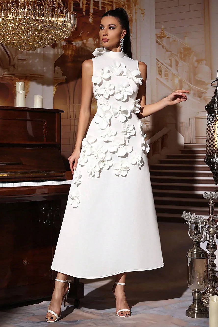 Iris | Elegant Pink Sleeveless Flower Embellished Maxi Dress - Emma's Dresses