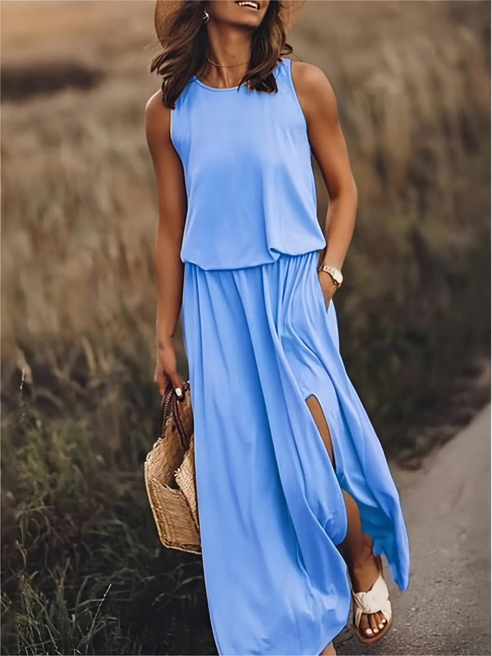 Juliet | Stylish Sleeveless Yellow Maxi Dress With Side Slit - Emma's Dresses