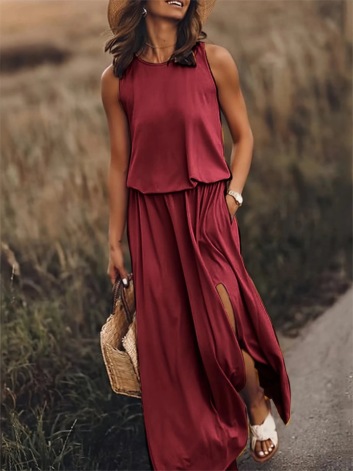 Juliet | Stylish Sleeveless Yellow Maxi Dress With Side Slit - Emma's Dresses