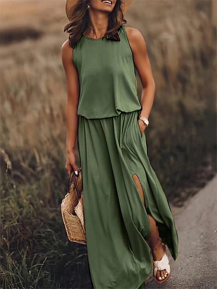 Juliet | Stylish Sleeveless Yellow Maxi Dress With Side Slit - Emma's Dresses