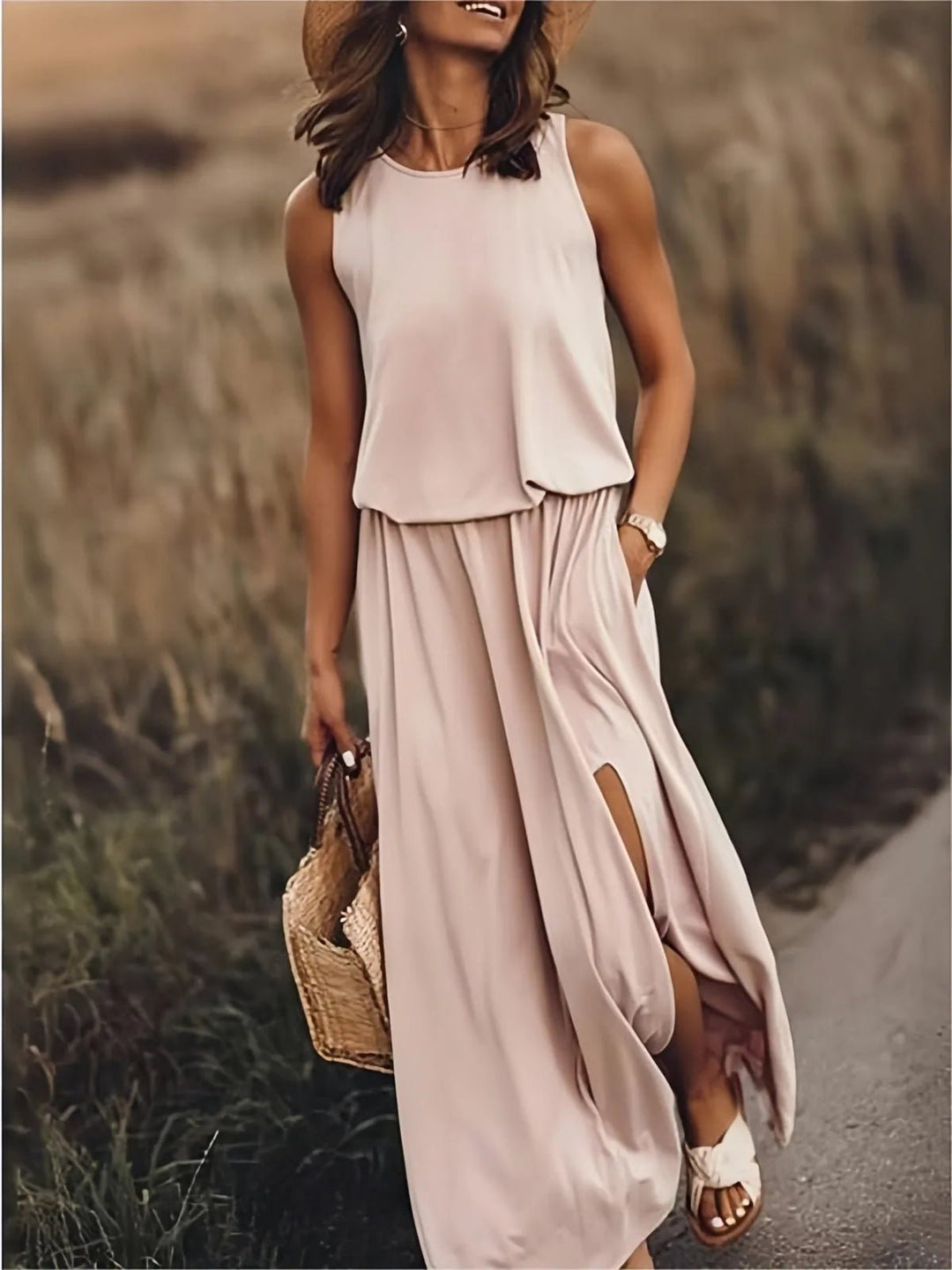 Juliet | Stylish Sleeveless Yellow Maxi Dress With Side Slit - Emma's Dresses