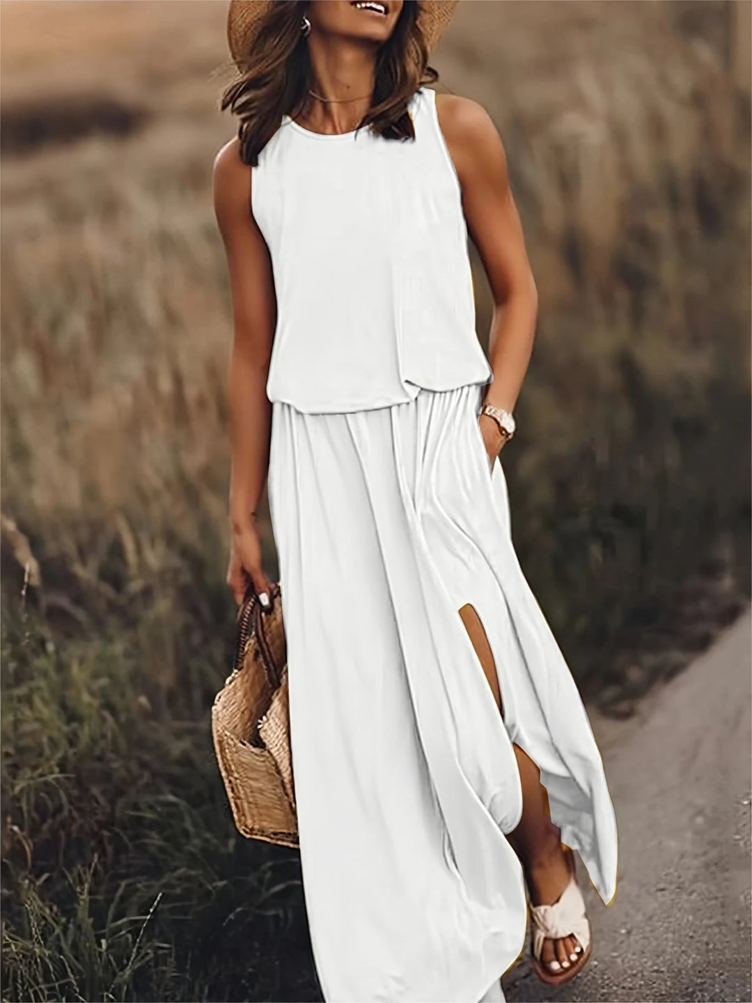 Juliet | Stylish Sleeveless Yellow Maxi Dress With Side Slit - Emma's Dresses