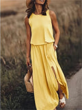 Juliet | Stylish Sleeveless Yellow Maxi Dress With Side Slit