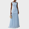 Freya | Elegant Sleeveless Pleated Maxi Dress with Boat Neck