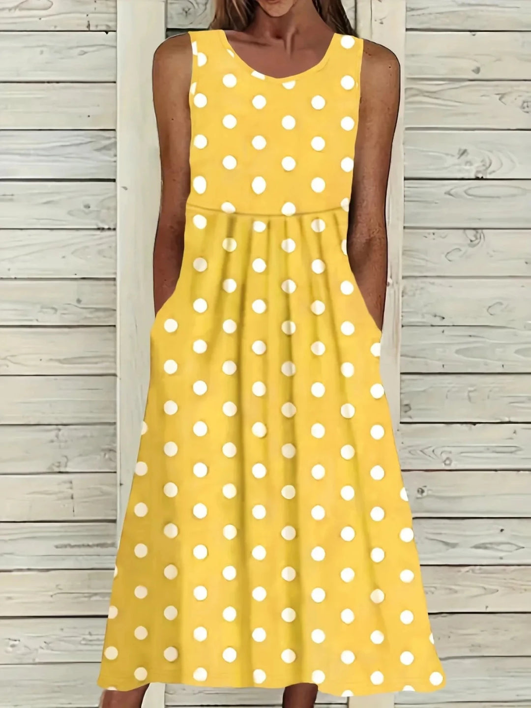 Juliet | Sleeveless Yellow Polka Dot Dress - Emma's Dresses