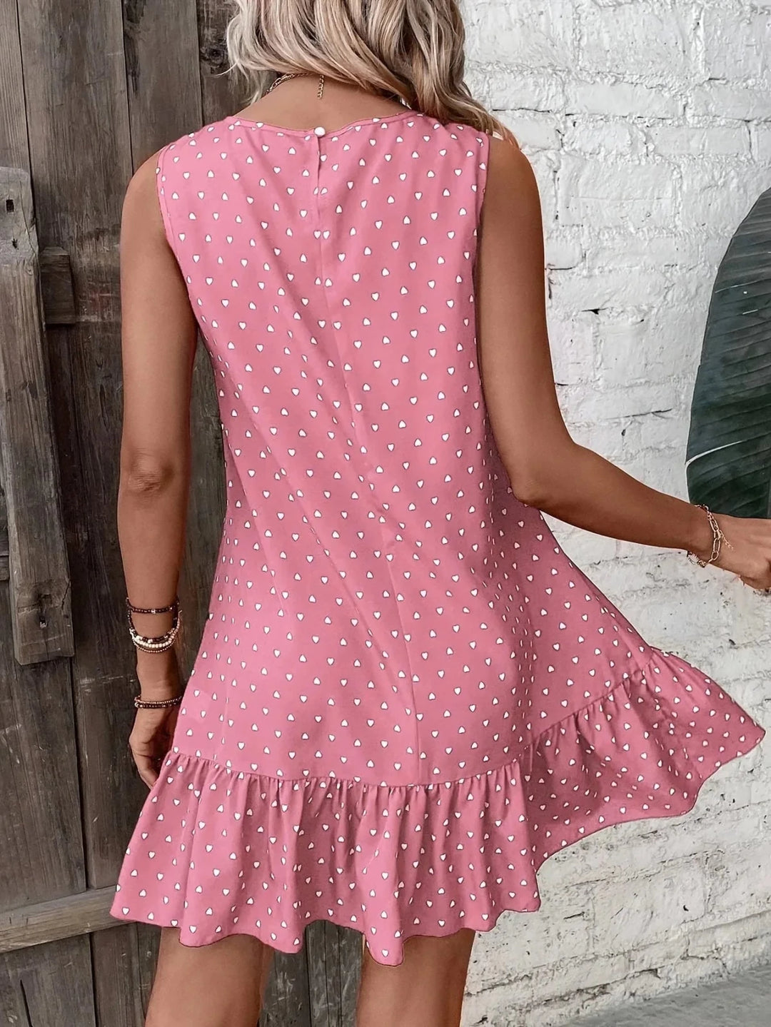 Alba | Sleeveless Pink Tiered Polka Dot Ruffle Dress - Emma's Dresses