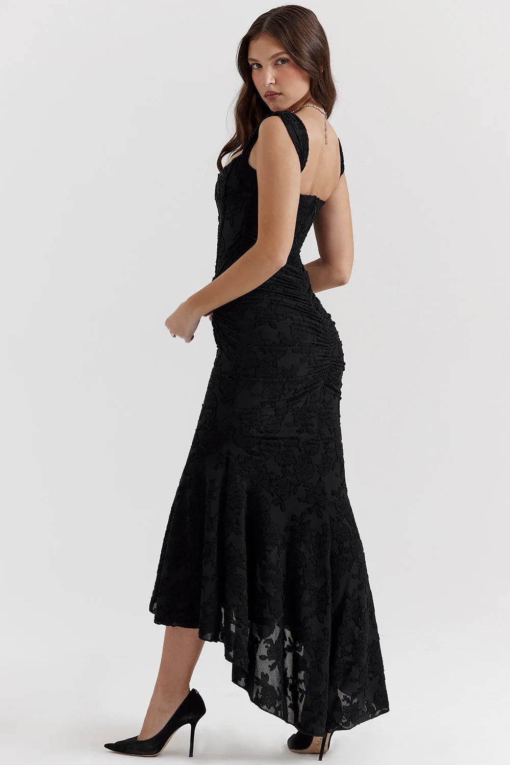 Rosie | Elegant Square Neck Ruched Maxi Dress - Emma's Dresses