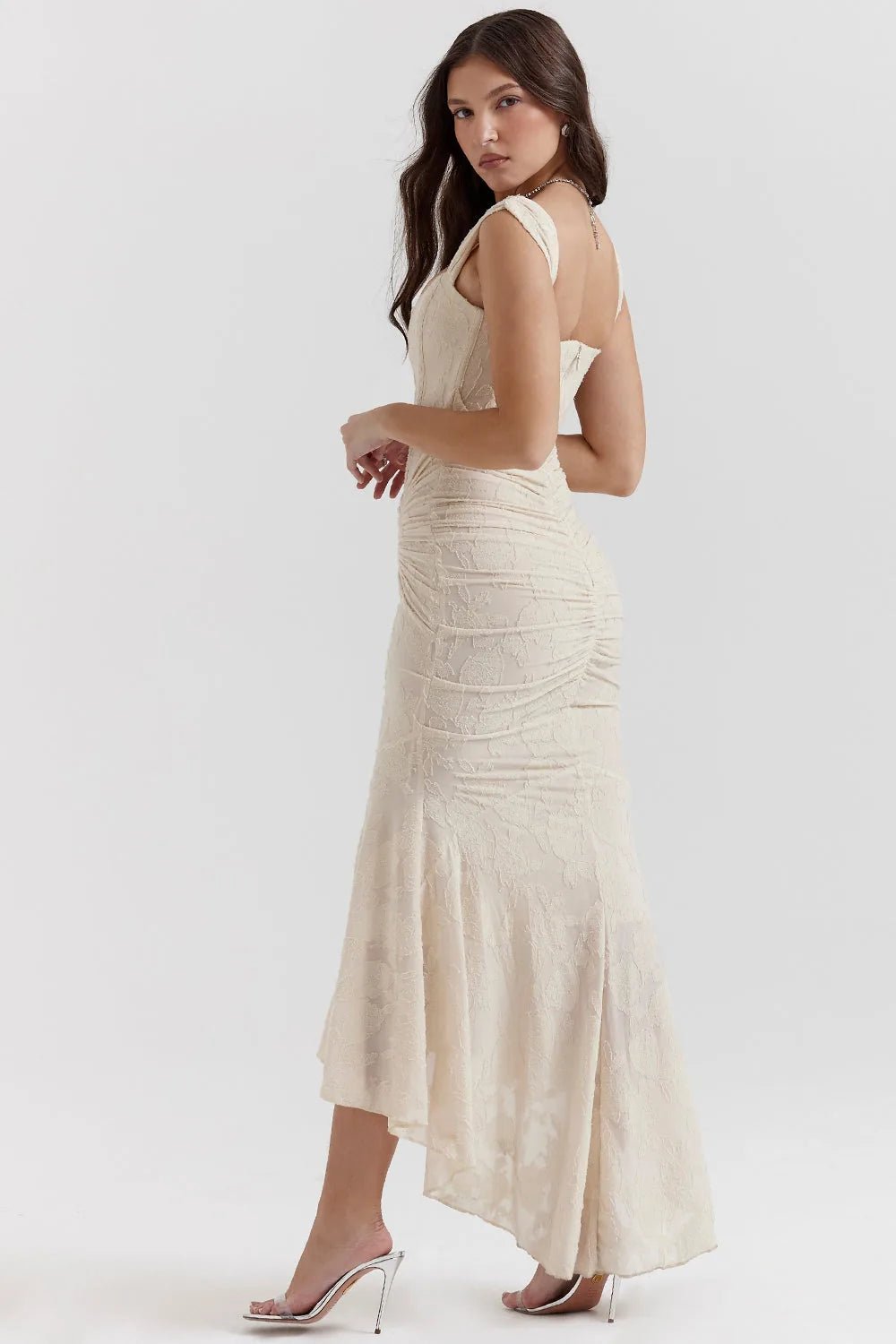 Rosie | Elegant Square Neck Ruched Maxi Dress - Emma's Dresses