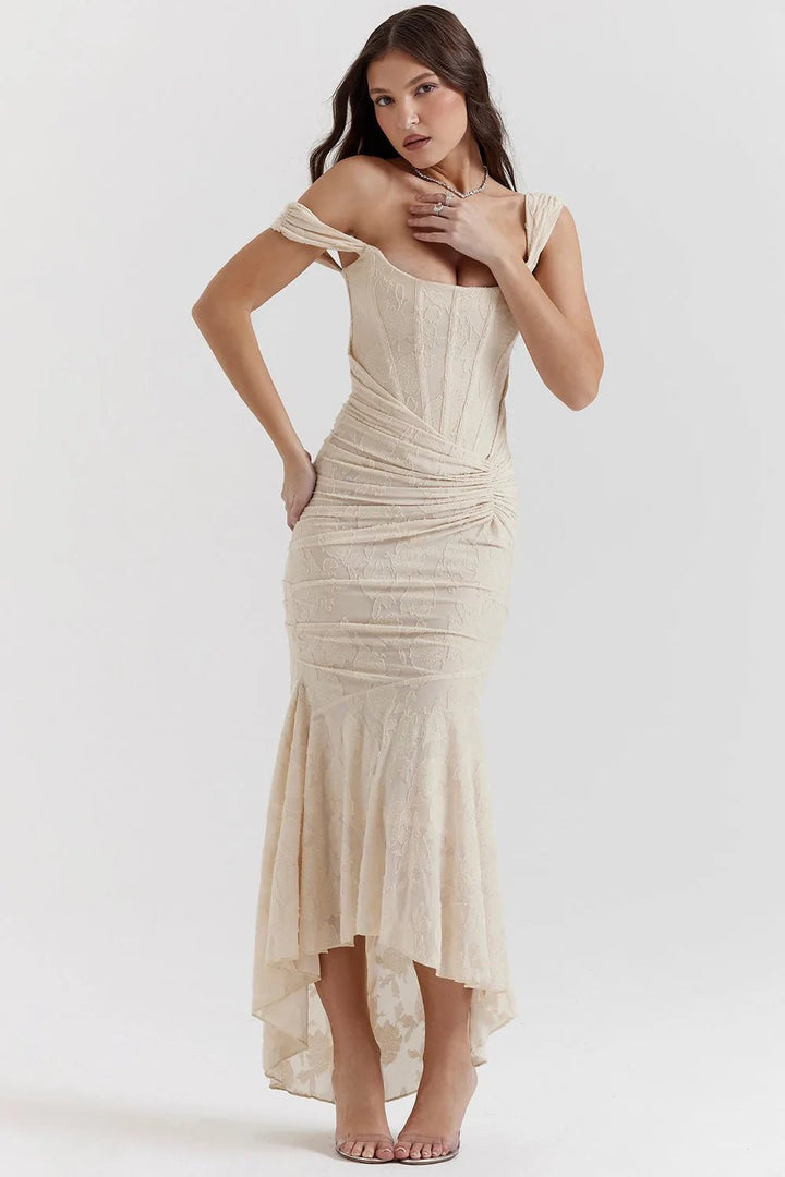 Rosie | Elegant Square Neck Ruched Maxi Dress - Emma's Dresses