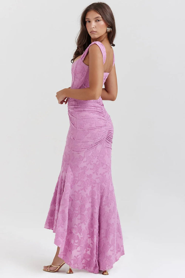 Rosie | Elegant Square Neck Ruched Maxi Dress - Emma's Dresses