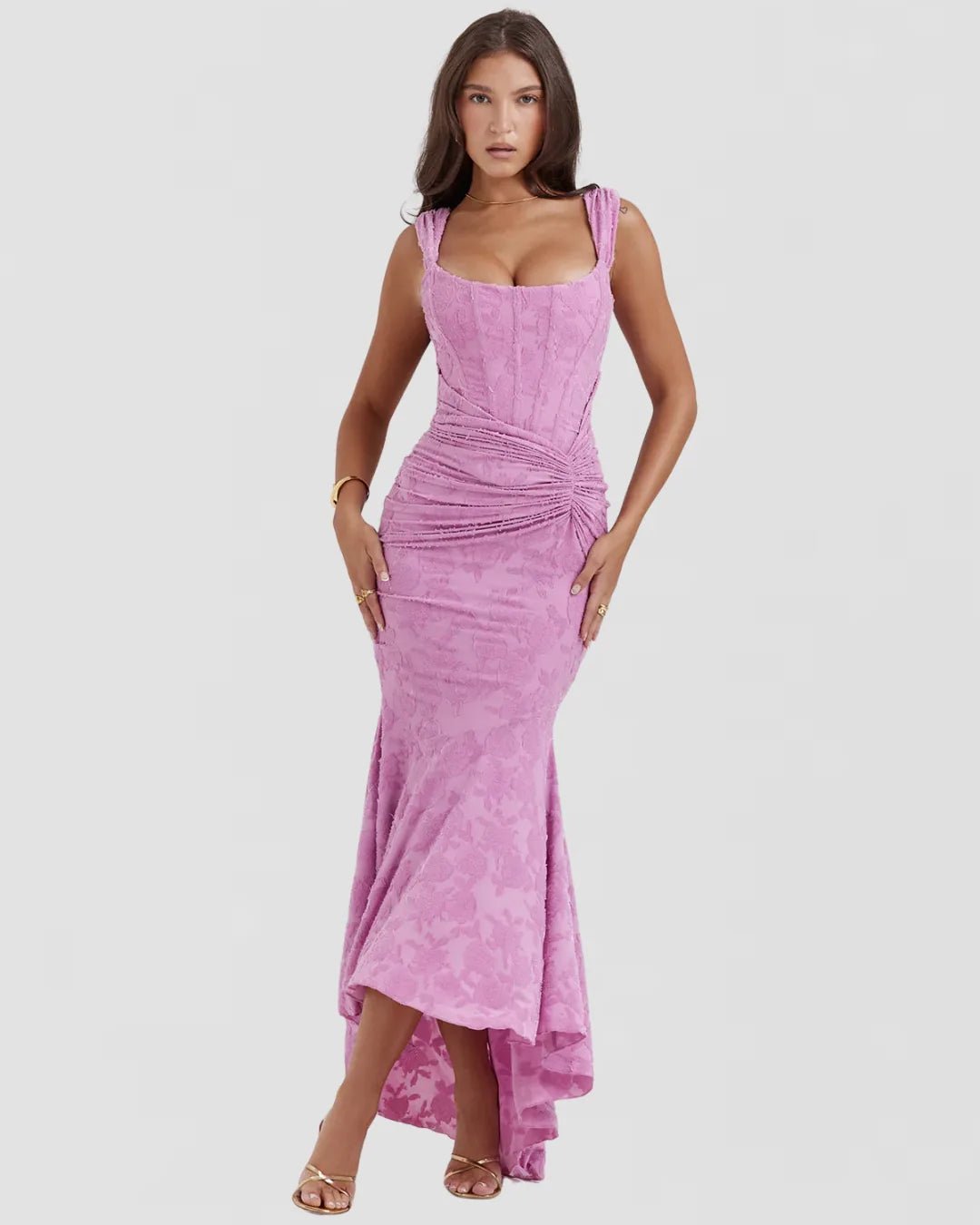 Rosie | Elegant Square Neck Ruched Maxi Dress - Emma's Dresses