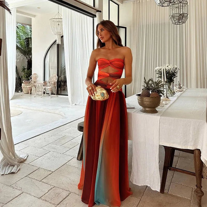 Ava | Elegant Strapless Cutout Sun Dress - Emma's Dresses