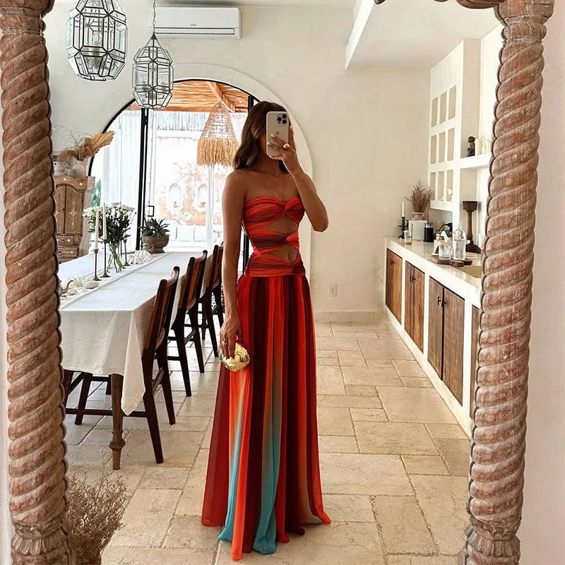 Ava | Elegant Strapless Cutout Sun Dress - Emma's Dresses