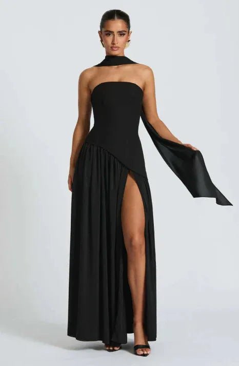 Elise | Elegant Boho Strapless Halter Dress with High Slit - Emma's Dresses